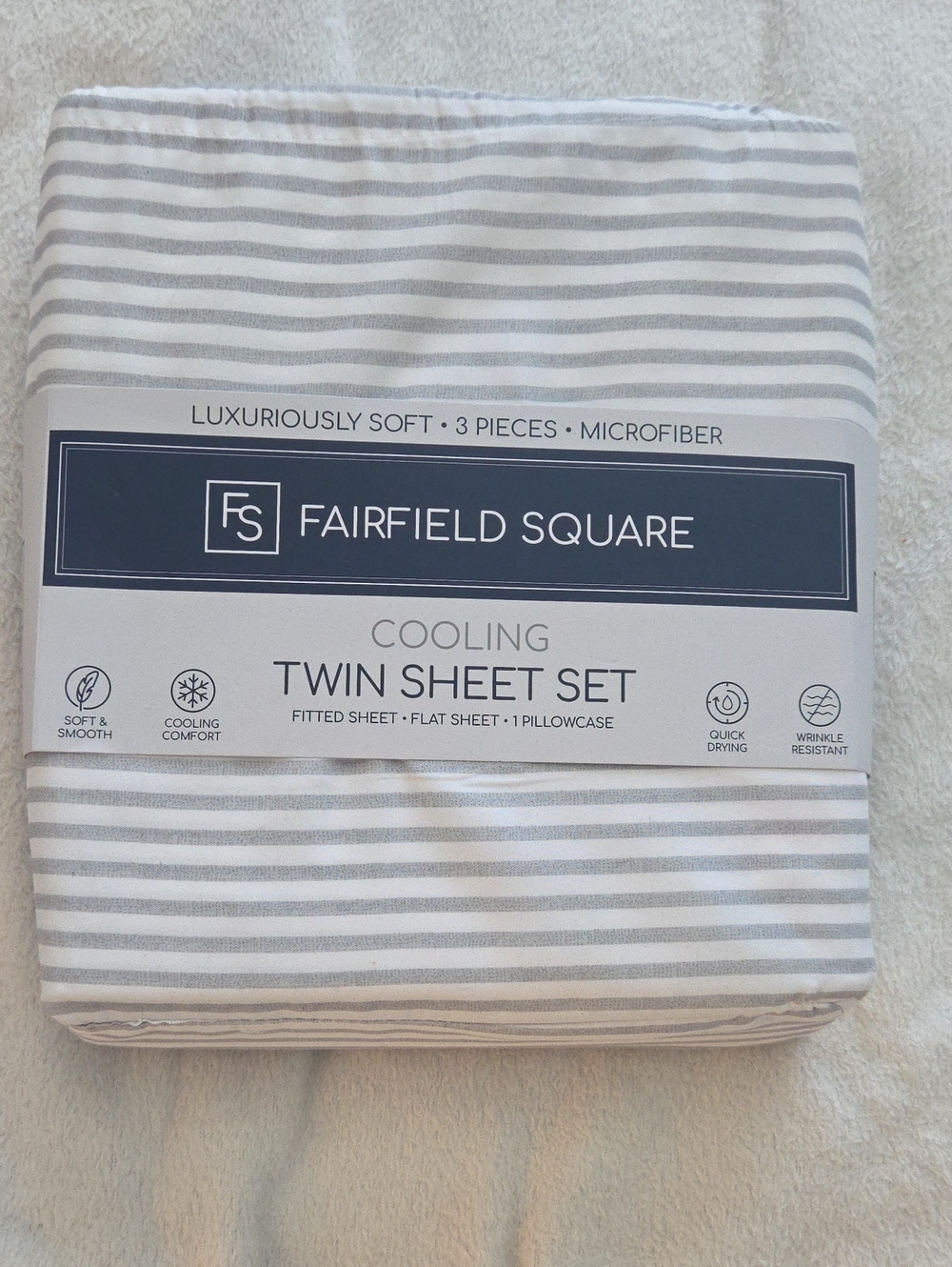 Cooling Twin Sheet Set - Gray Stripe